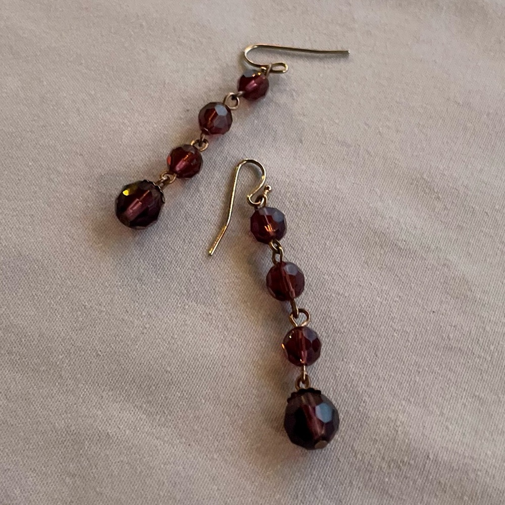 Purple Czech Glass Crystal Earrings